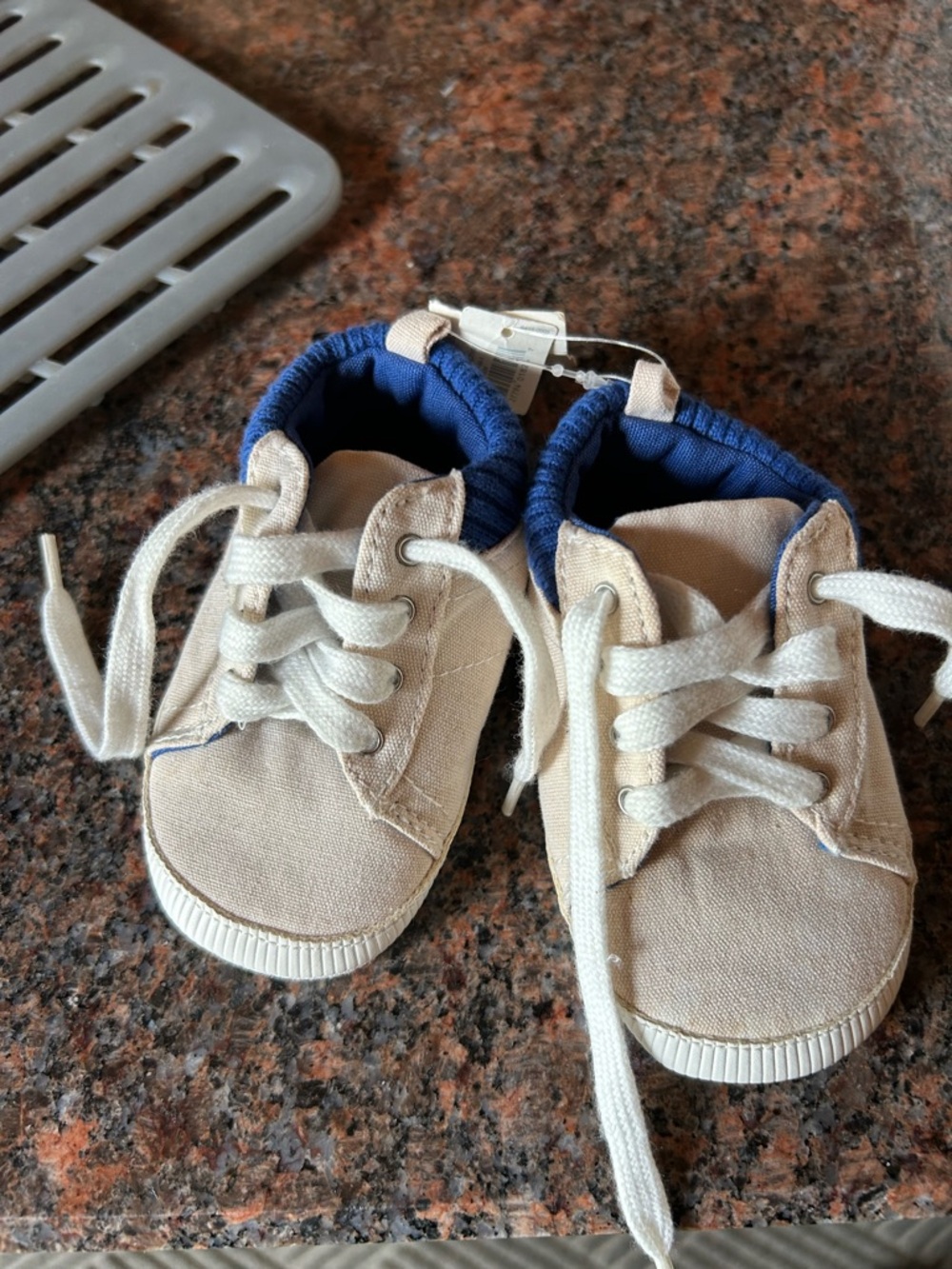 GAP Beige Canvas Kids Sneakers with Navy Collar